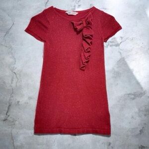 H&M Girl Red Sparkly Glitter Dress With Bow and Ruffle